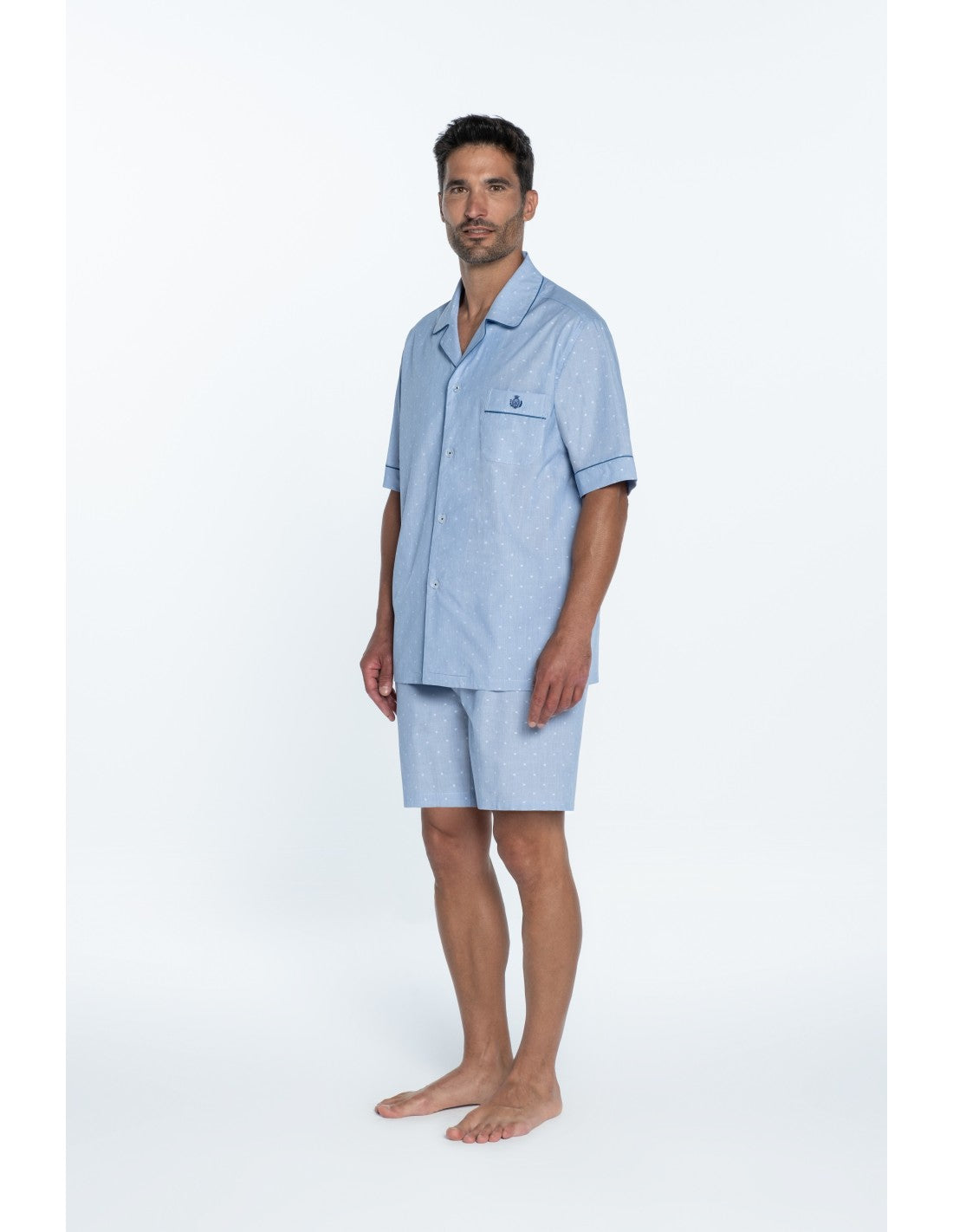 Pijama corto popelín hilos cortados claro