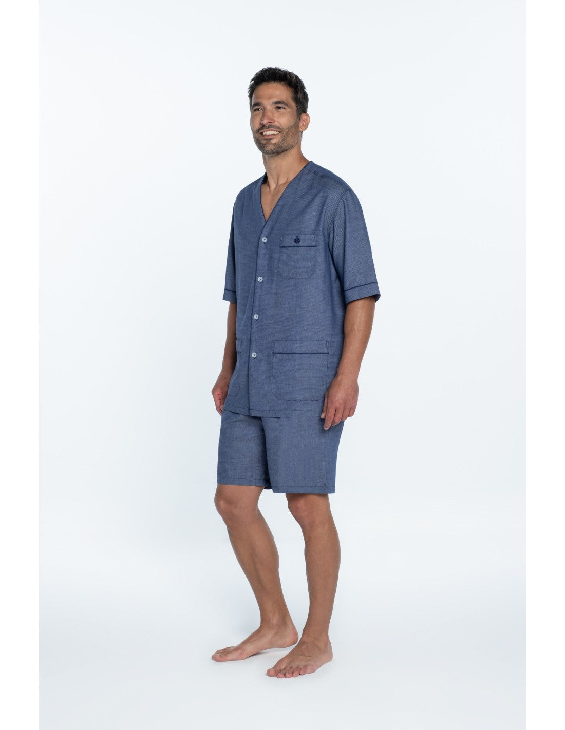 Pijama corto popelín raya fina marino